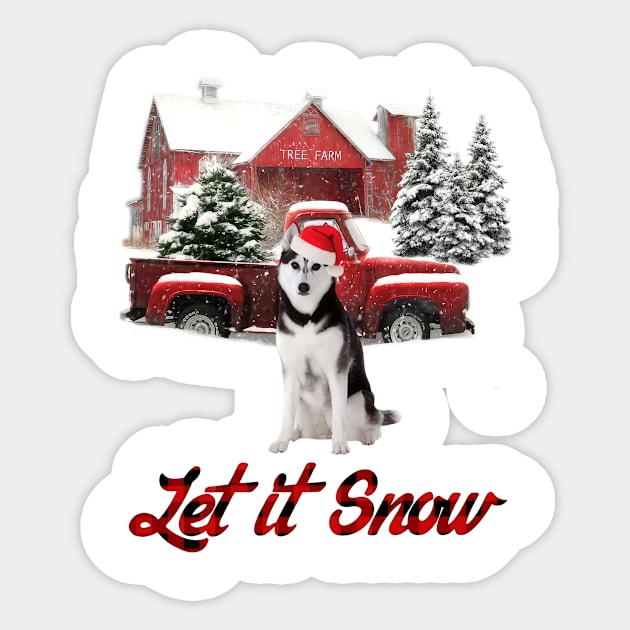 Husky Let It Snow Tree Farm Red Truck Christmas Sticker by Tagliarini Kristi